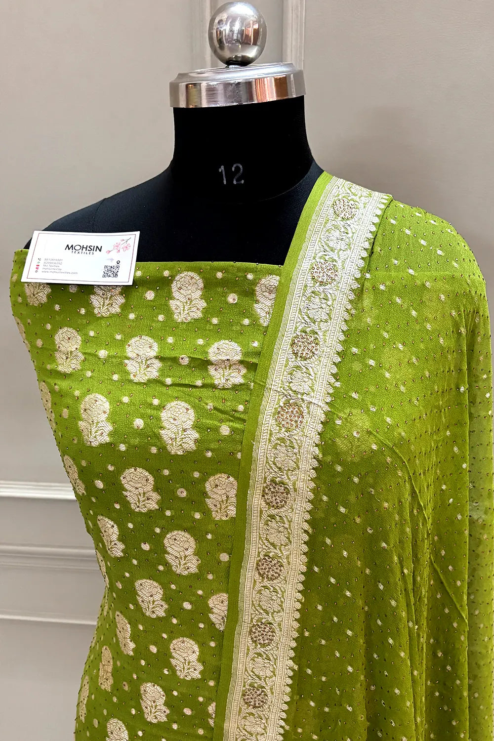 Mehendi Swarovski Pure Georgette Silk Banarasi Suit