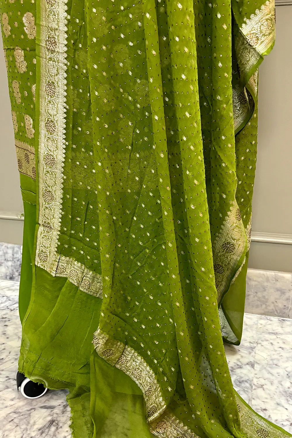 Mehendi Swarovski Pure Georgette Silk Banarasi Suit