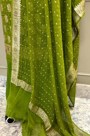 Mehendi Swarovski Pure Georgette Silk Banarasi Suit