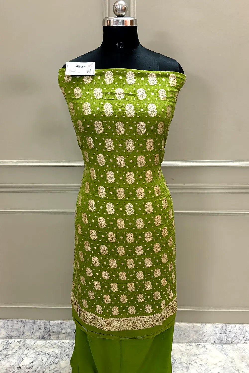 Mehendi Swarovski Pure Georgette Silk Banarasi Suit