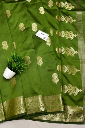 Mehendi Tilismi Kalli Semi Katan Silk Banarasi Saree