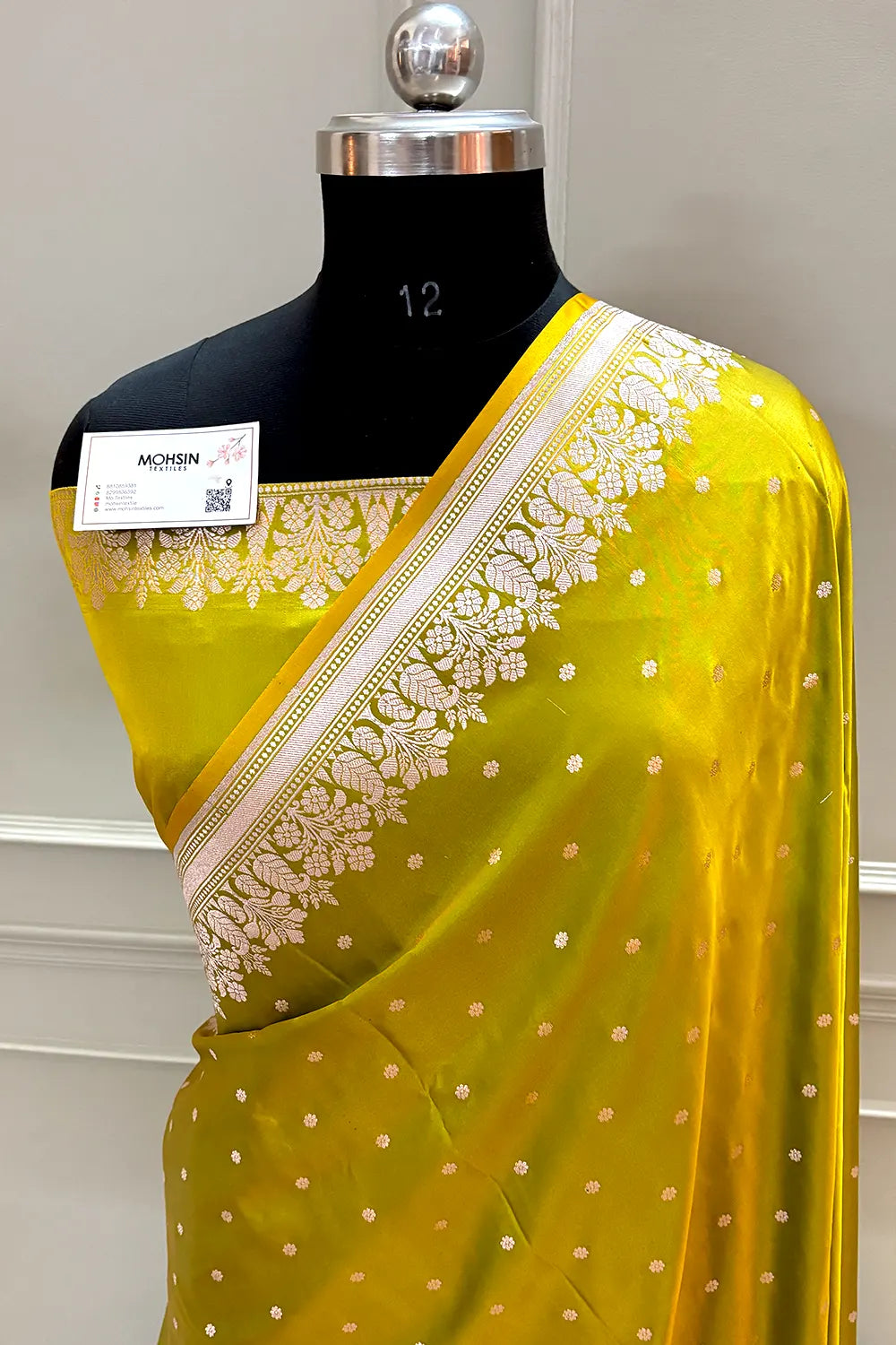 Mehendi Yellow Hawahawai Buti Katan Silk Banarasi Saree