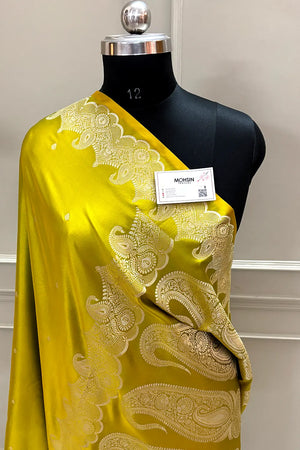 Mehendi Yellow Zari Katan Silk Banarasi Saree