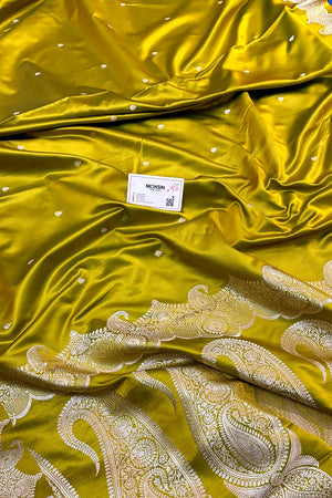 Mehendi Yellow Zari Katan Silk Banarasi Saree
