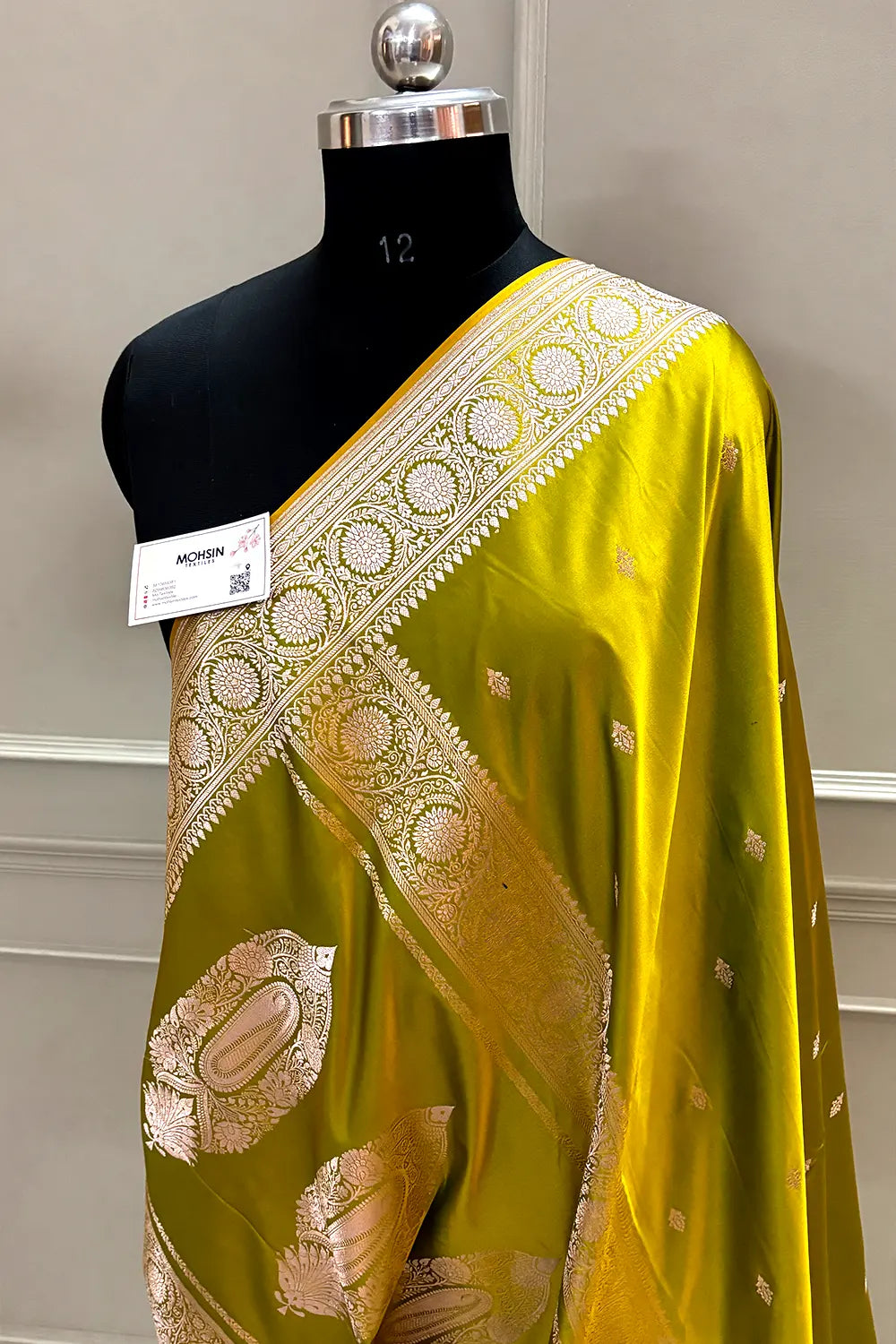 Mehendi Yellow Zari Katan Silk Banarasi Saree