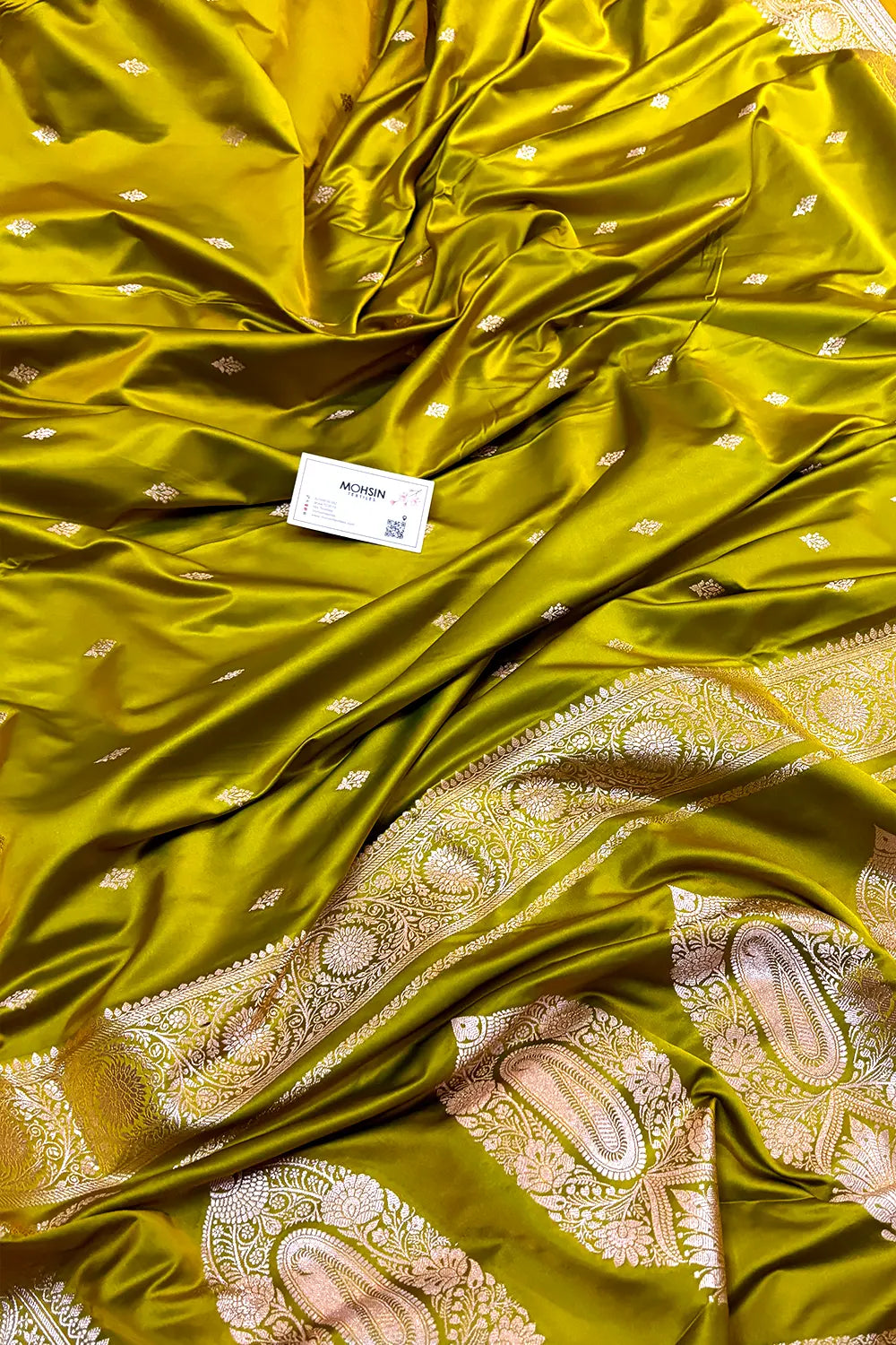 Mehendi Yellow Zari Katan Silk Banarasi Saree