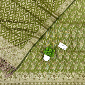 Mehendi Yoga Jaal Cotton Silk Banarasi Suit