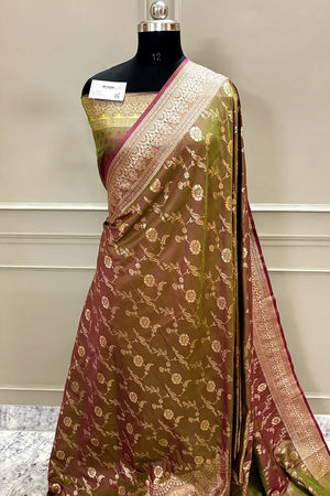Mehendi Zari Banarasi Silk Saree