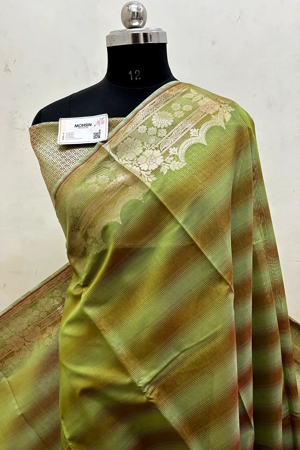 Mehendi Plain Chanderi Silk Banarasi Saree