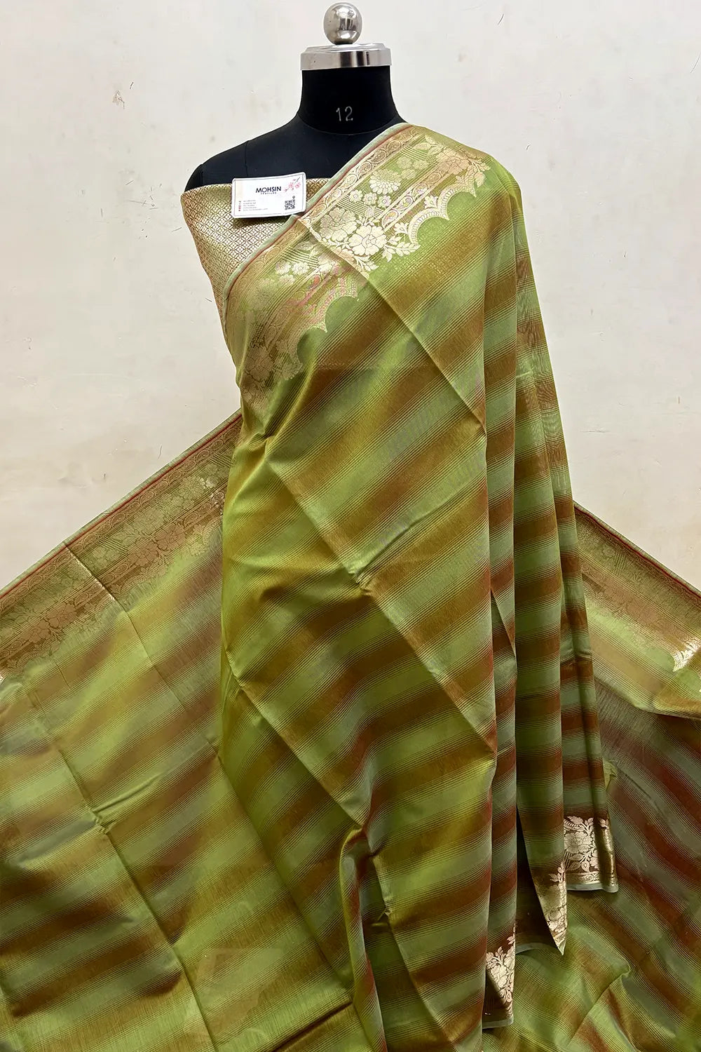 Mehendi Plain Chanderi Silk Banarasi Saree