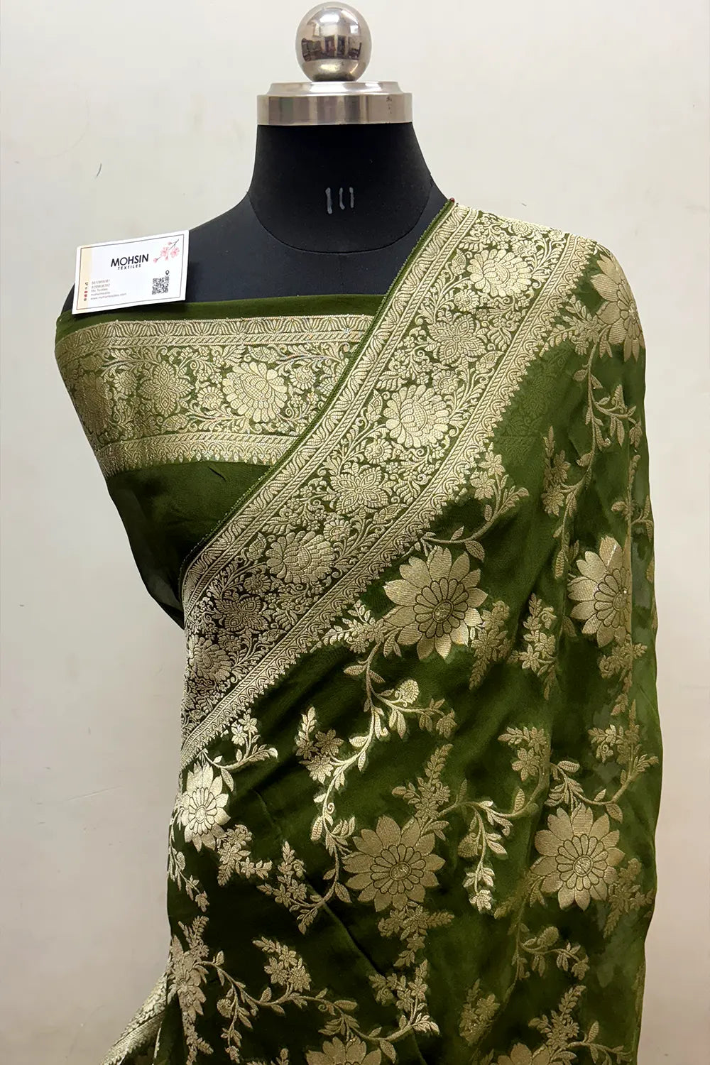 Mehendi Zari Georgette Silk Banarasi Saree