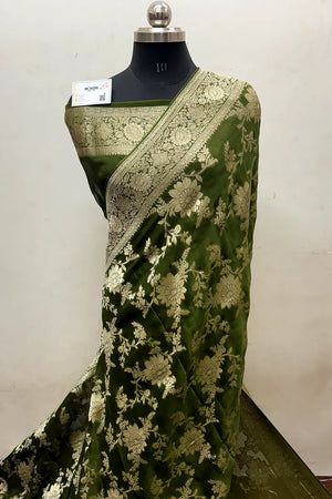 Mehendi Zari Georgette Silk Banarasi Saree