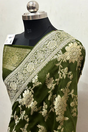 Mehendi Zari Georgette Silk Banarasi Saree