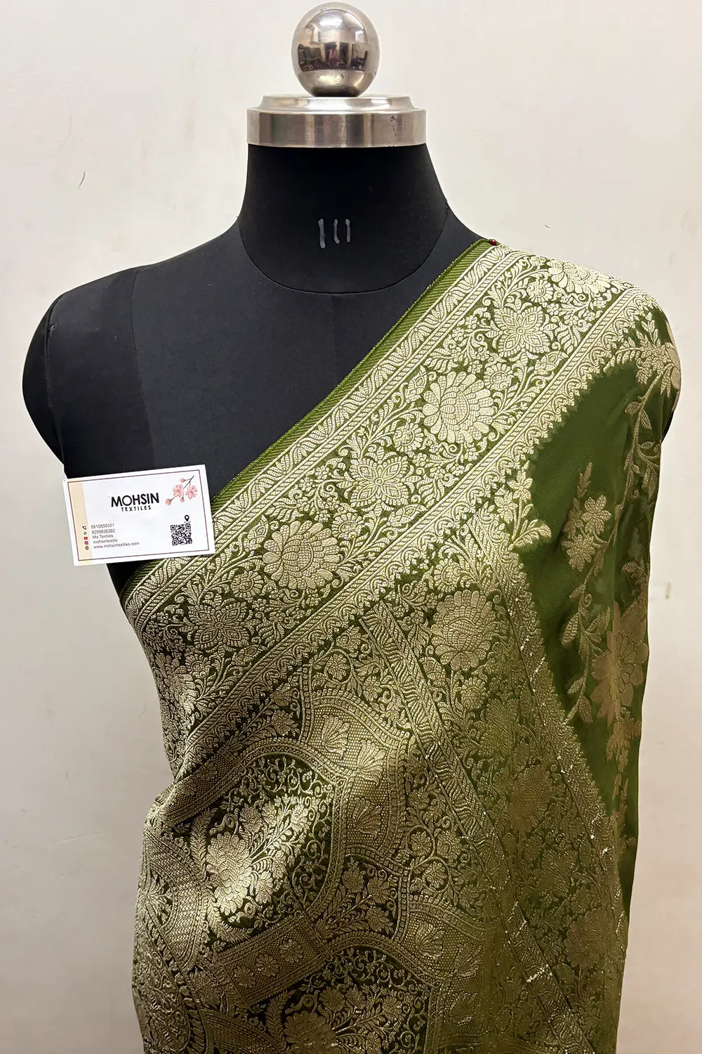 Mehendi Zari Georgette Silk Banarasi Saree