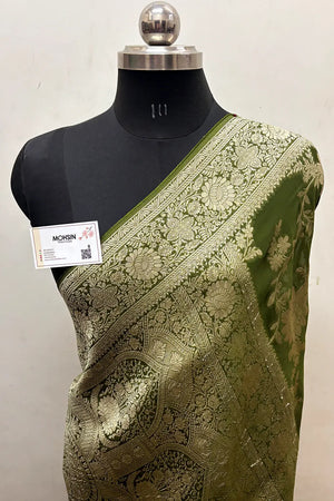 Mehendi Zari Georgette Silk Banarasi Saree