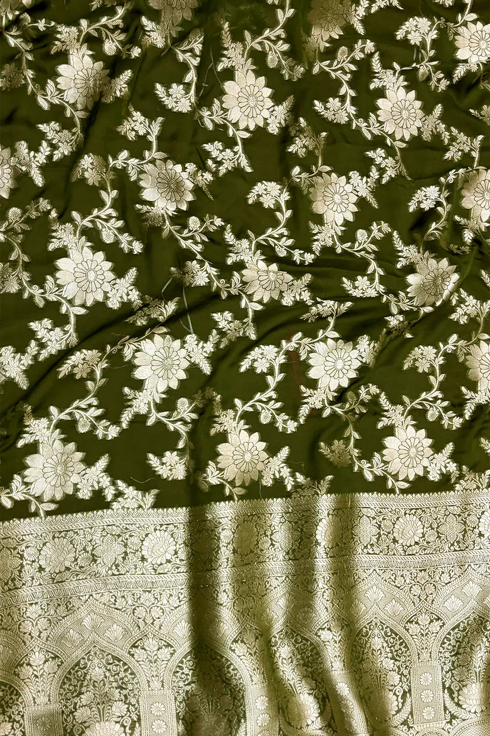 Mehendi Zari Georgette Silk Banarasi Saree