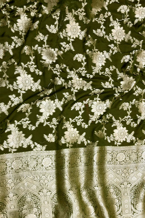 Mehendi Zari Georgette Silk Banarasi Saree