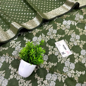 Mehendi Zari Katan Silk Banarasi Suit