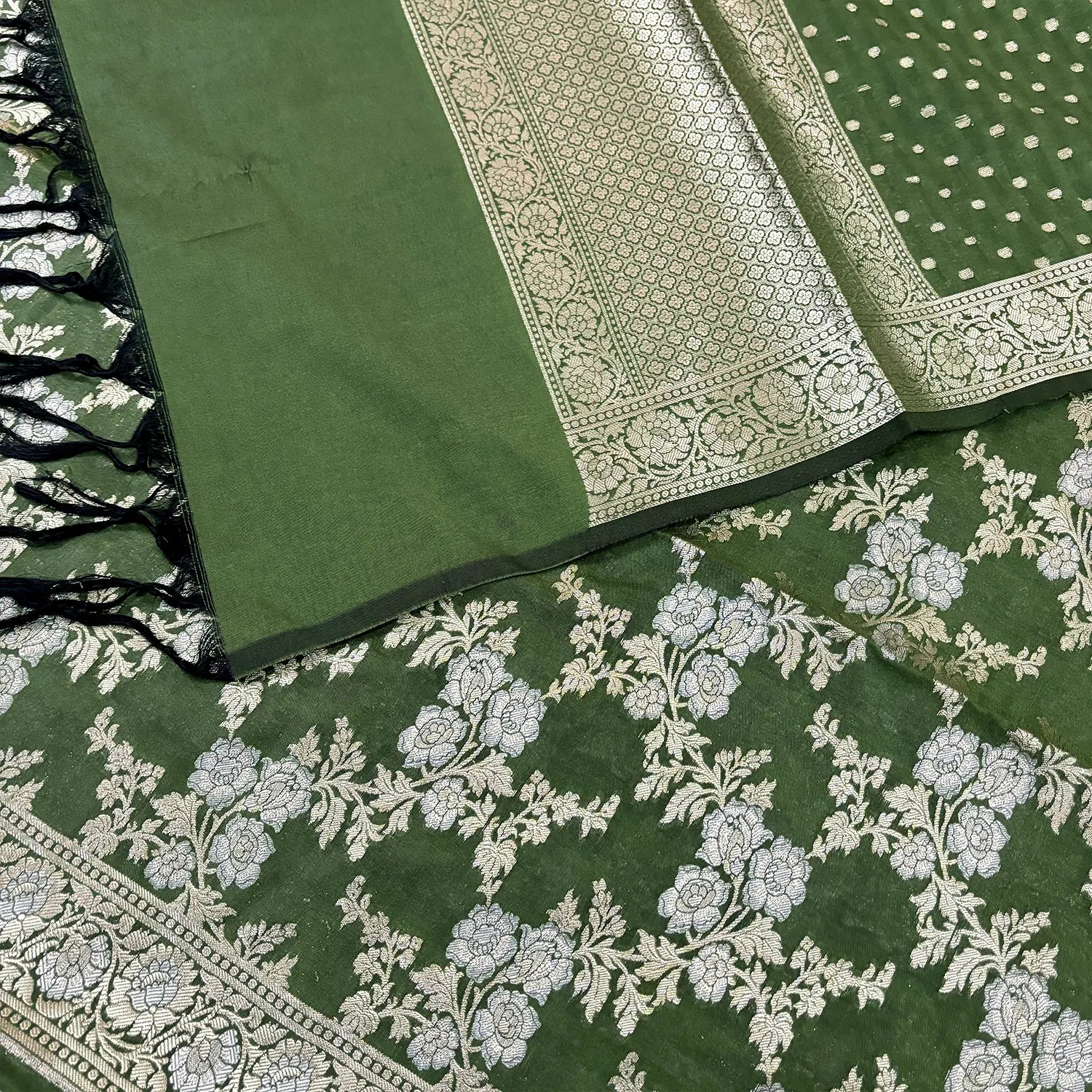 Mehendi Zari Katan Silk Banarasi Suit