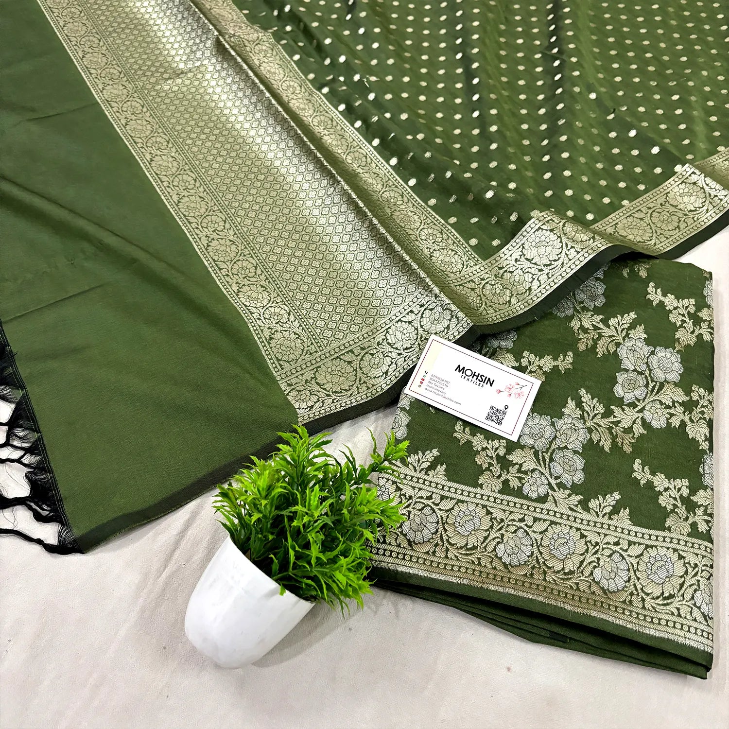 Mehendi Zari Katan Silk Banarasi Suit