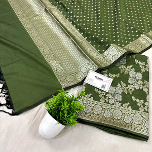 Mehendi Zari Katan Silk Banarasi Suit