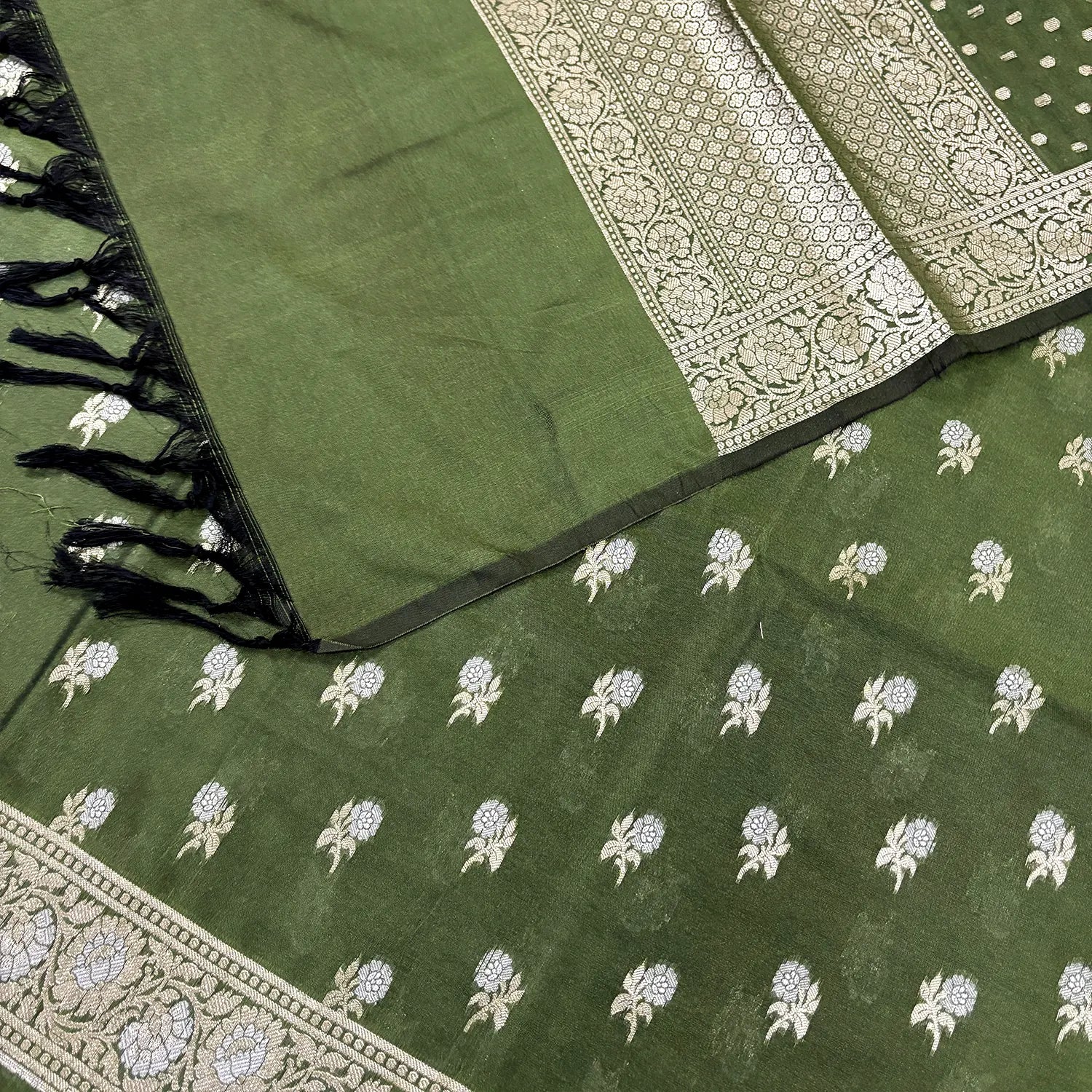 Mehendi Zari Katan Silk Banarasi Suit