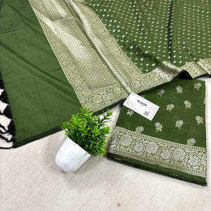 Mehendi Zari Katan Silk Banarasi Suit