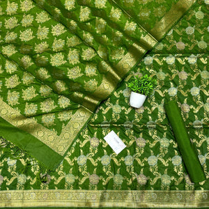 Mehendi Zari Katan Silk Banarasi Suit