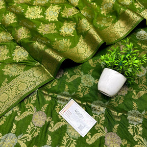 Mehendi Zari Katan Silk Banarasi Suit