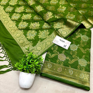 Mehendi Zari Katan Silk Banarasi Suit