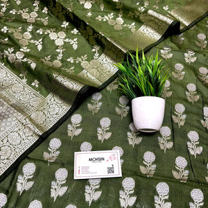 Mehendi Zari Katan Silk Banarasi Suit