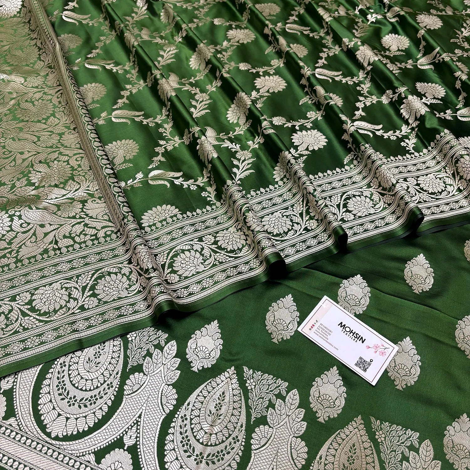 Mehendi Zari Katan Silk Banarasi Suit