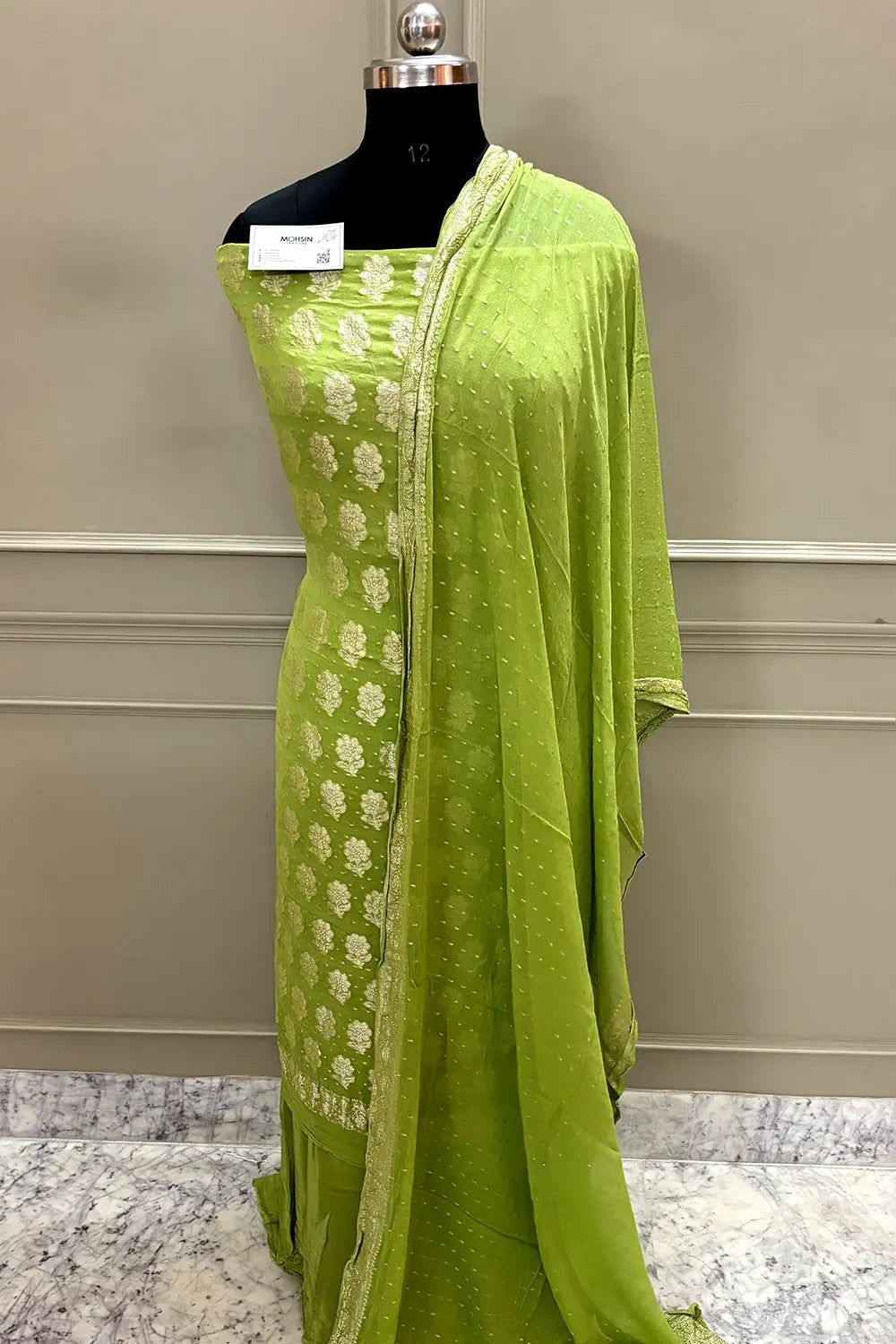Mehendi Zari Pure Georgette Silk Banarasi Suit