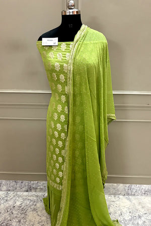 Mehendi Zari Pure Georgette Silk Banarasi Suit