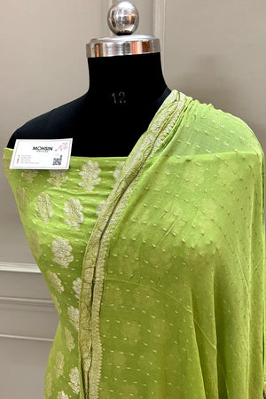 Mehendi Zari Pure Georgette Silk Banarasi Suit