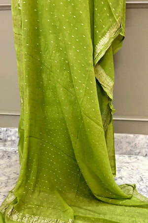 Mehendi Zari Pure Georgette Silk Banarasi Suit