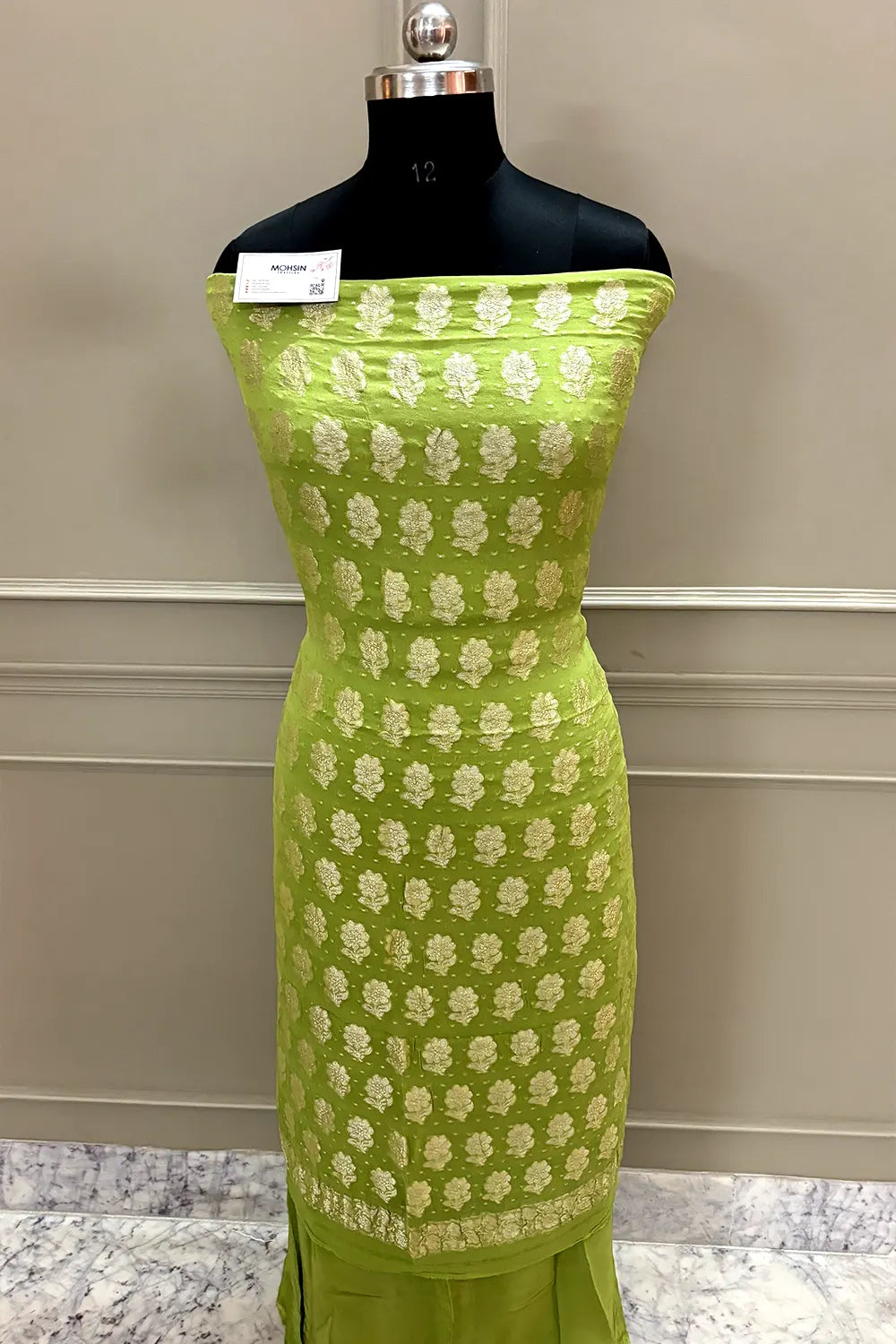 Mehendi Zari Pure Georgette Silk Banarasi Suit