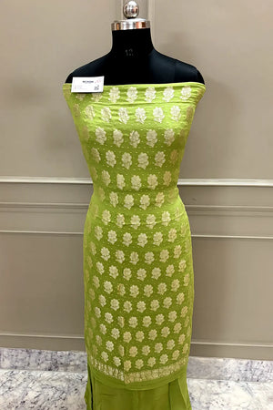 Mehendi Zari Pure Georgette Silk Banarasi Suit