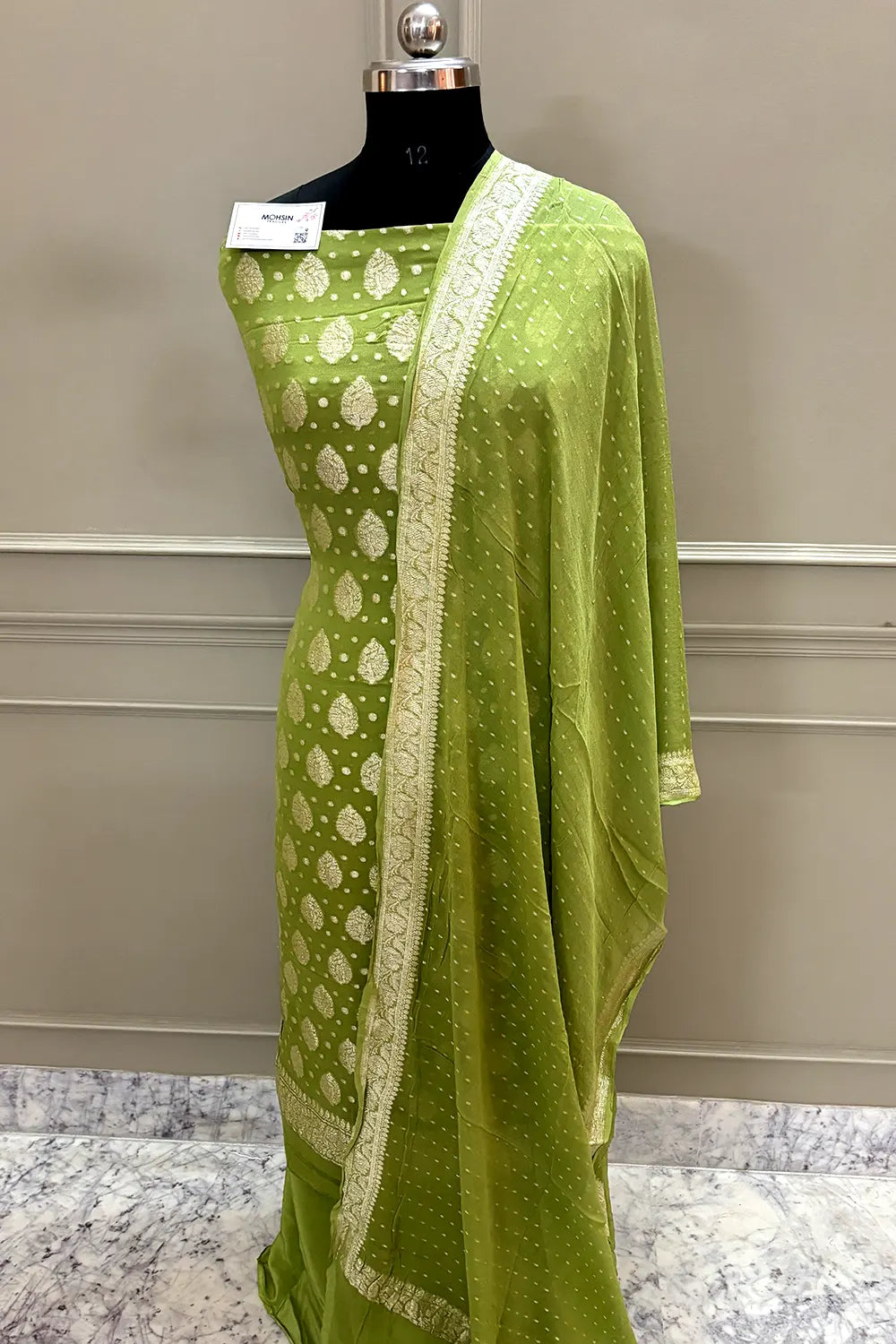 Mehendi Zari Pure Georgette Silk Banarasi Suit