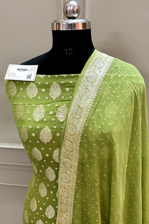 Mehendi Zari Pure Georgette Silk Banarasi Suit