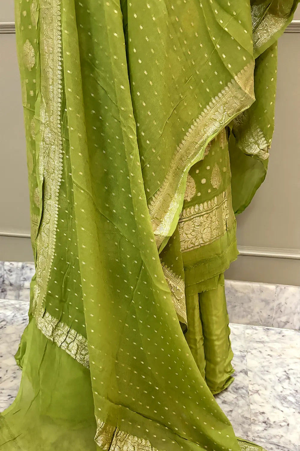 Mehendi Zari Pure Georgette Silk Banarasi Suit