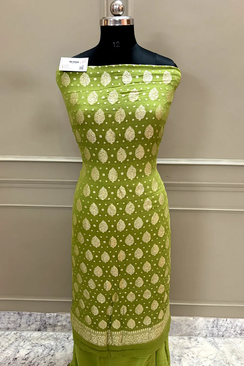 Mehendi Zari Pure Georgette Silk Banarasi Suit