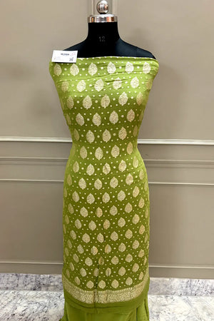 Mehendi Zari Pure Georgette Silk Banarasi Suit