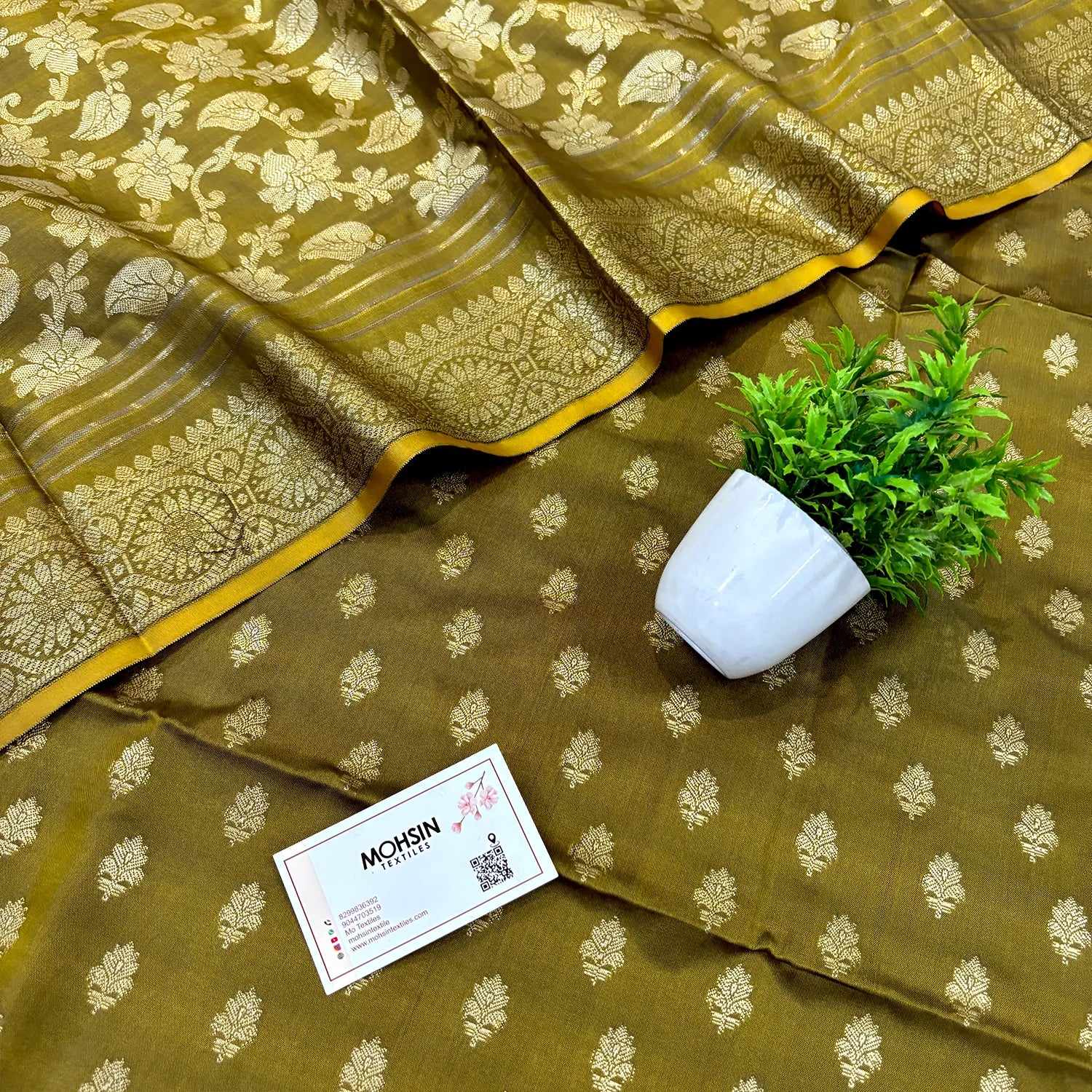 Mehendi Zari Satin Silk Banarasi Suit