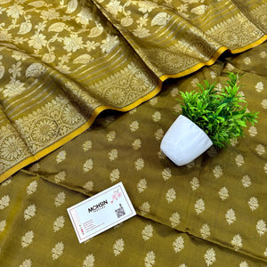 Mehendi Zari Satin Silk Banarasi Suit