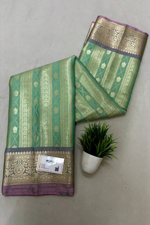 Mint and Baby Pink Tissue Silk Banarasi Saree