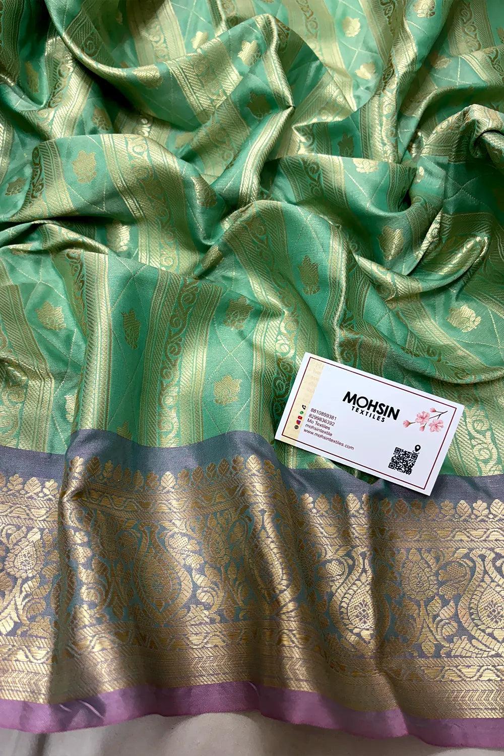 Mint and Baby Pink Tissue Silk Banarasi Saree