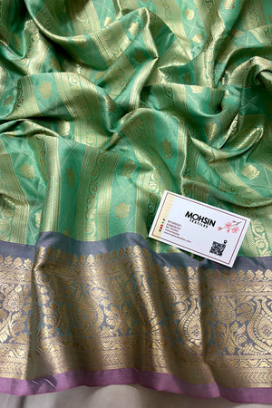 Mint and Baby Pink Tissue Silk Banarasi Saree