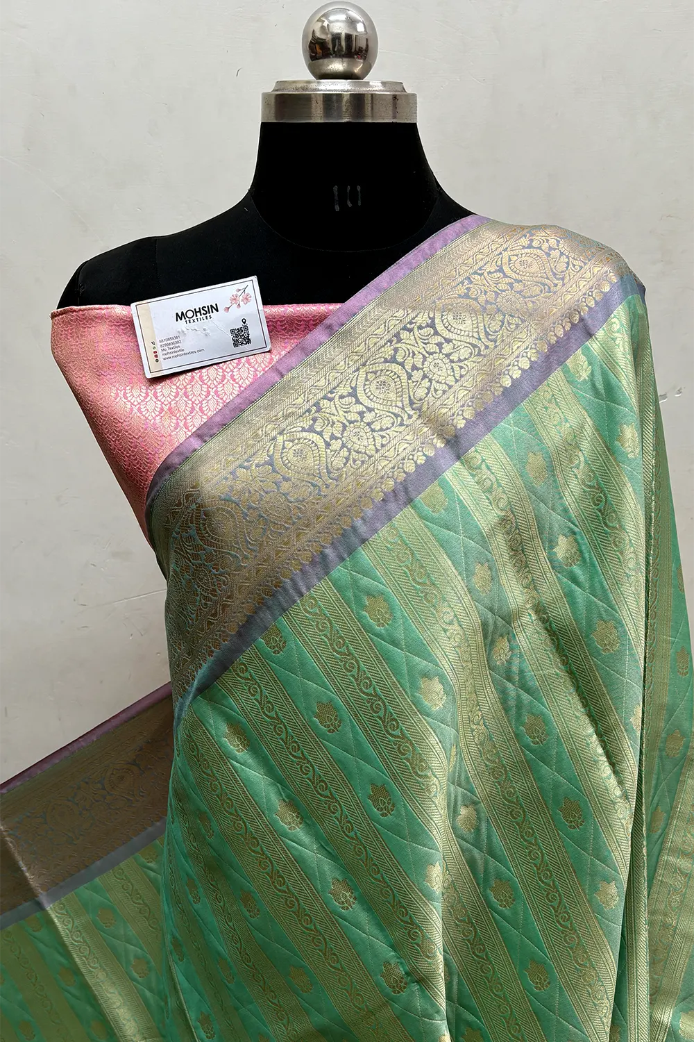 Mint and Baby Pink Tissue Silk Banarasi Saree