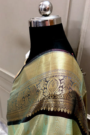 Mint and Black Tissue Silk Banarasi Saree